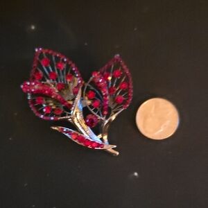 Elegant Red Leaf Brooch